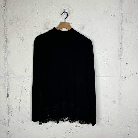 kate spade Sweaters - Broome Street Kate Spade Black Lace Trim Mock Neck Sweater Big Pearls Medium
